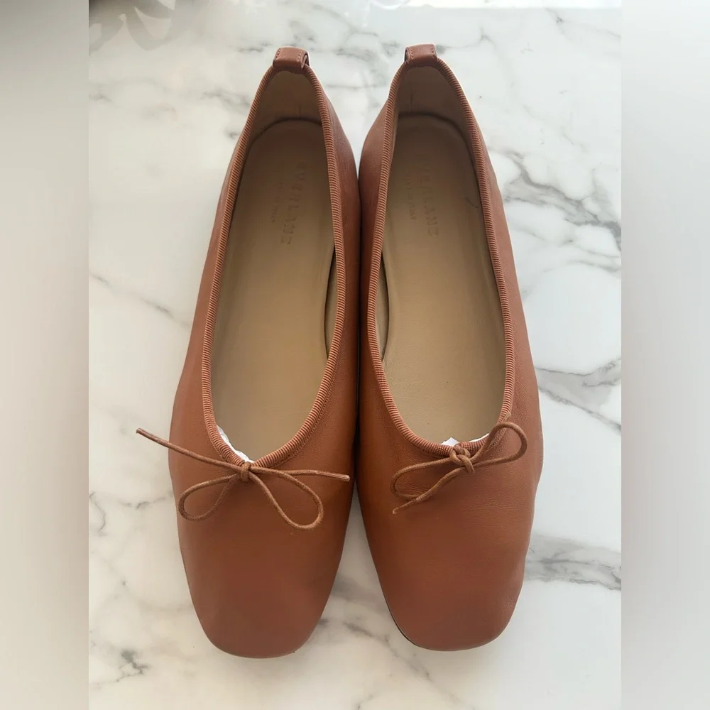 EXC LN EVERLANE The Day Ballet Flat Cognac Brown Toasted Almond 8.5 Square Toe - Picture 8 of 11